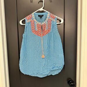 J. Crew Blue and Orange Patterned Blouse